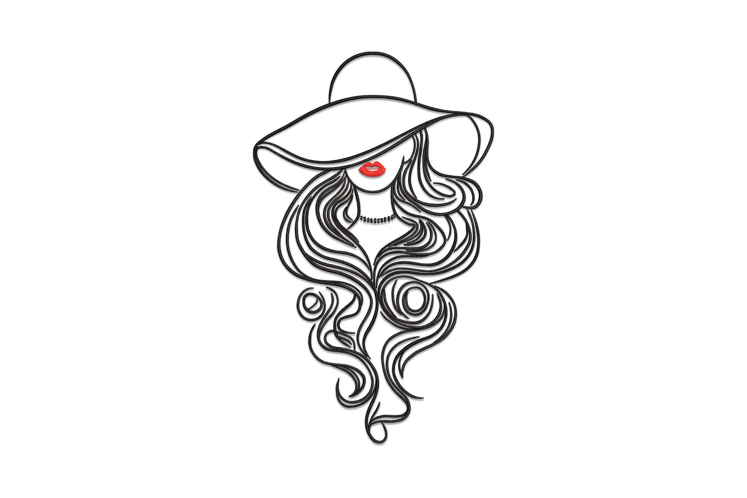 Woman Long Hair Embroidery Design